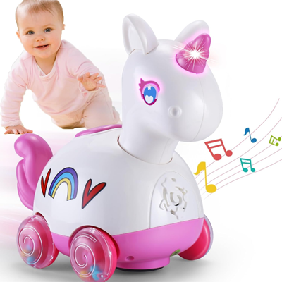 اسباب بازی پونی چرخ دار موزیکال Yerloa Musical Unicorn Crawling_اسباب بازی